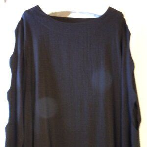 Ali Miles Women's Black Crinkle Tunic Top XL-1X Cutout Sleeves and Upper Back